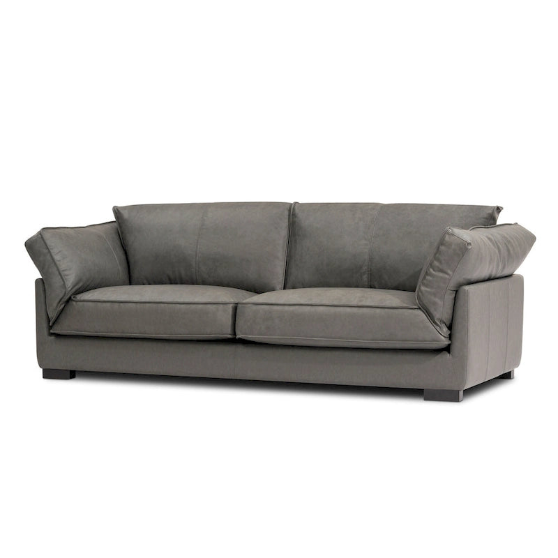 Mid-Century Modern 89.76 Inch Genuine Leather Sofa, 3-Seater Couch for Living Room, Bedroom, Office - Graphite