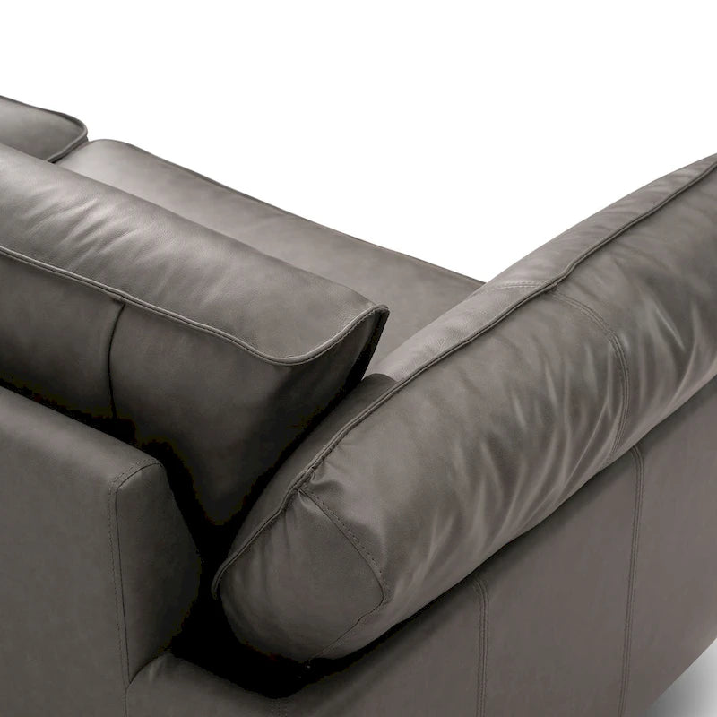 Mid-Century Modern 89.76 Inch Genuine Leather Sofa, 3-Seater Couch for Living Room, Bedroom, Office - Graphite