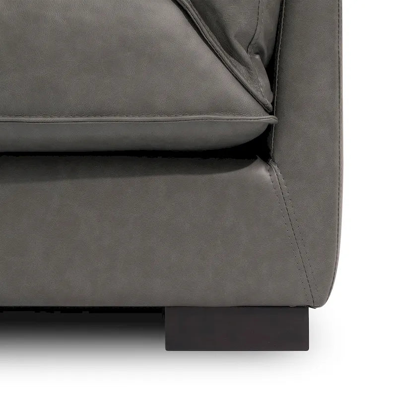 Mid-Century Modern 89.76 Inch Genuine Leather Sofa, 3-Seater Couch for Living Room, Bedroom, Office - Graphite