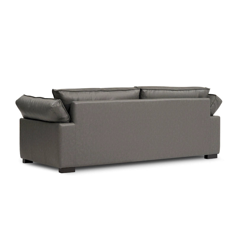 Mid-Century Modern 89.76 Inch Genuine Leather Sofa, 3-Seater Couch for Living Room, Bedroom, Office - Graphite