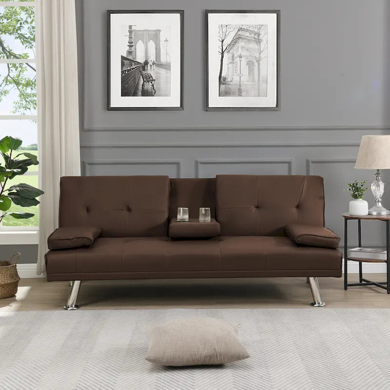 66.1" Multifunctional PVC Loveseat Sofa Bed with Wood Frame