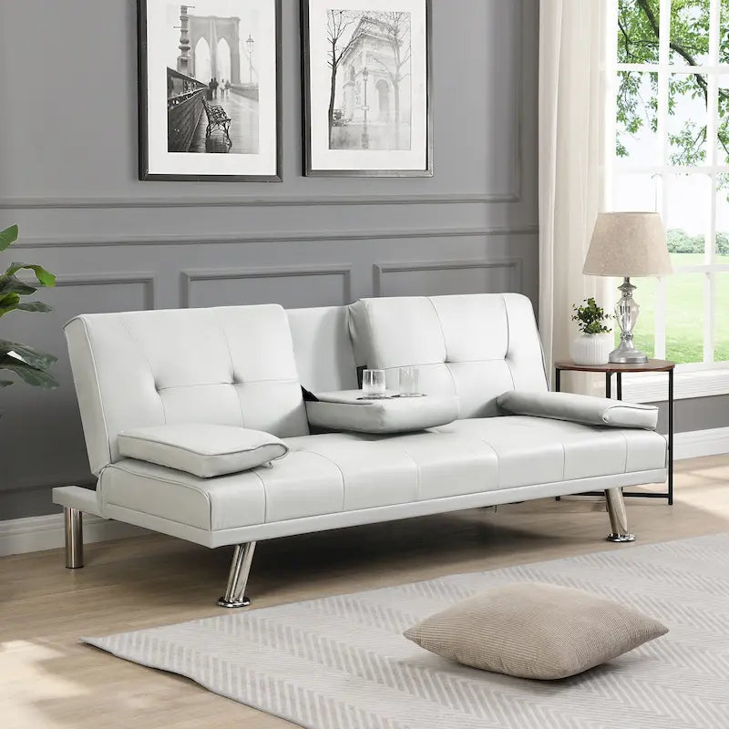 66.1" Multifunctional PVC Loveseat Sofa Bed with Wood Frame