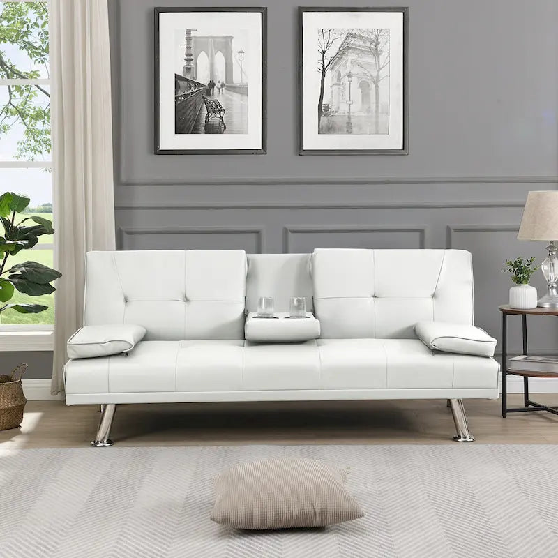 66.1" Multifunctional PVC Loveseat Sofa Bed with Wood Frame