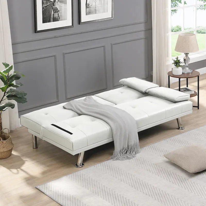 66.1" Multifunctional PVC Loveseat Sofa Bed with Wood Frame