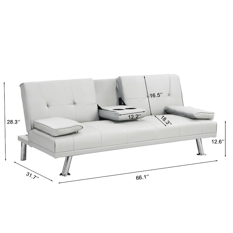 66.1" Multifunctional PVC Loveseat Sofa Bed with Wood Frame