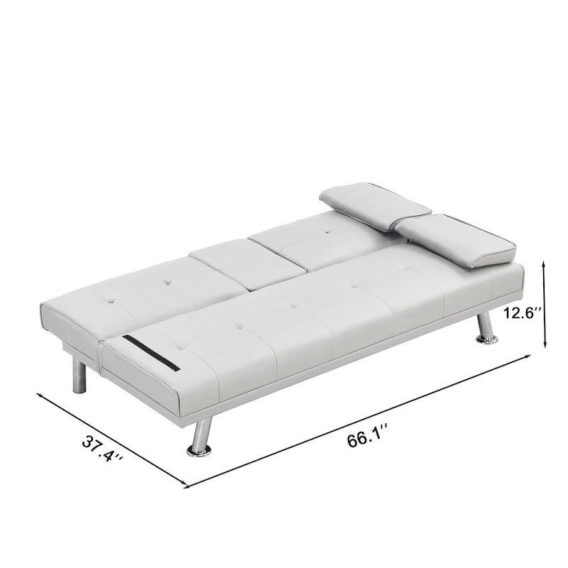 66.1" Multifunctional PVC Loveseat Sofa Bed with Wood Frame