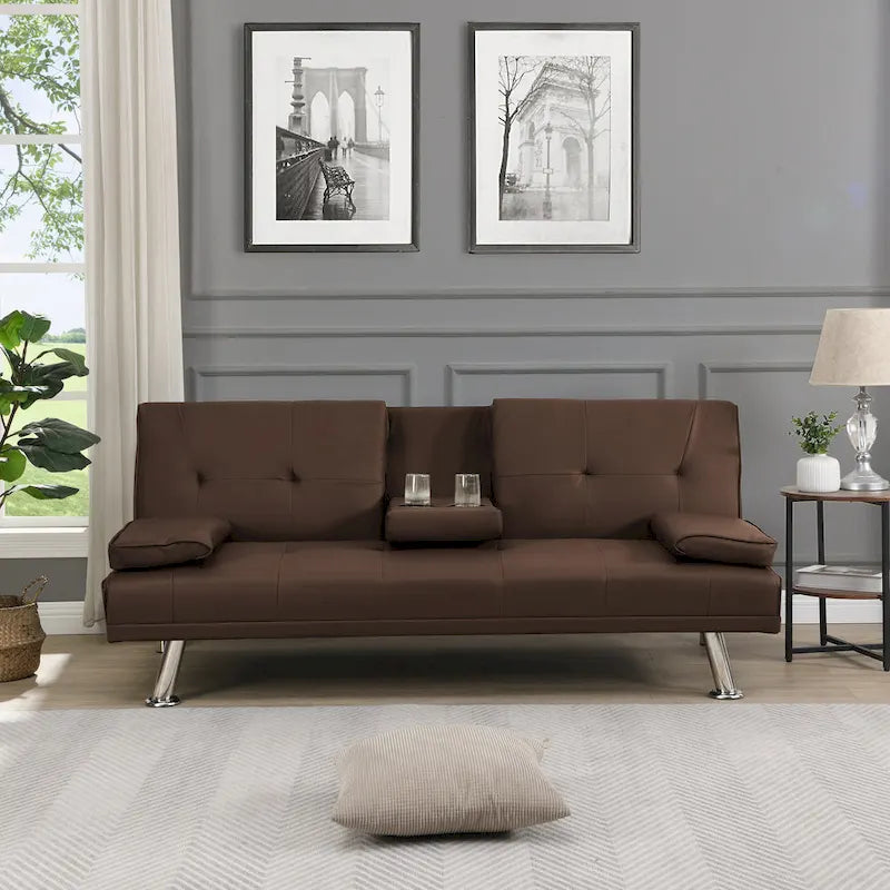 66.1" Multifunctional PVC Loveseat Sofa Bed with Wood Frame