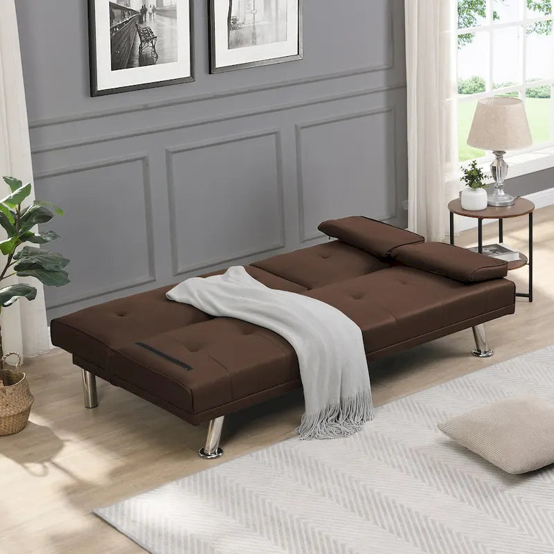 66.1" Multifunctional PVC Loveseat Sofa Bed with Wood Frame