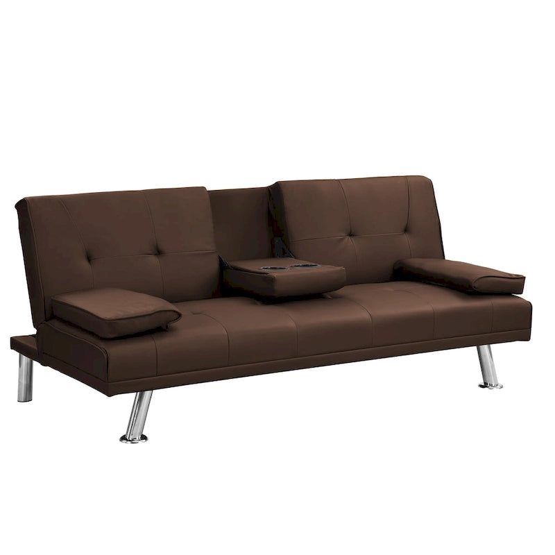 66.1" Multifunctional PVC Loveseat Sofa Bed with Wood Frame