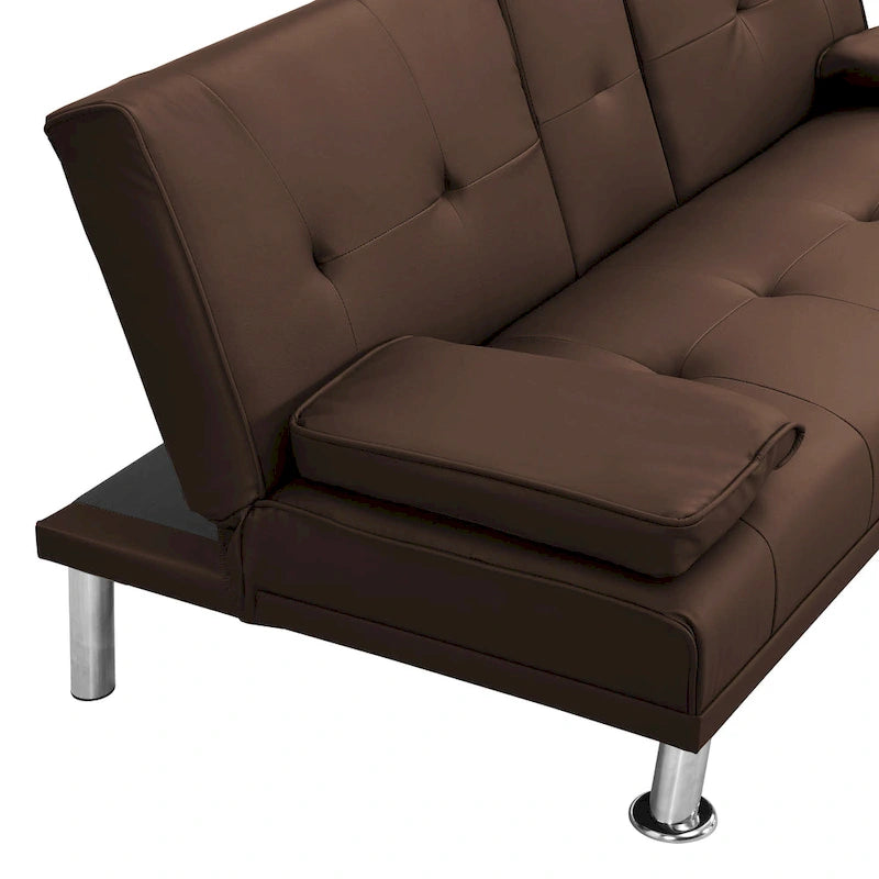 66.1" Multifunctional PVC Loveseat Sofa Bed with Wood Frame