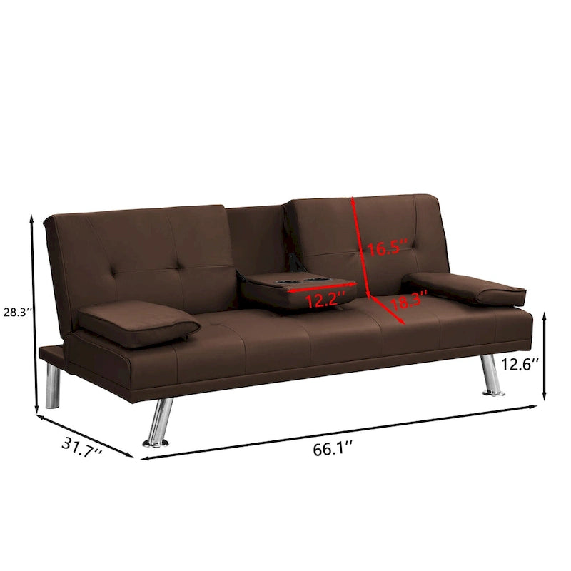 66.1" Multifunctional PVC Loveseat Sofa Bed with Wood Frame