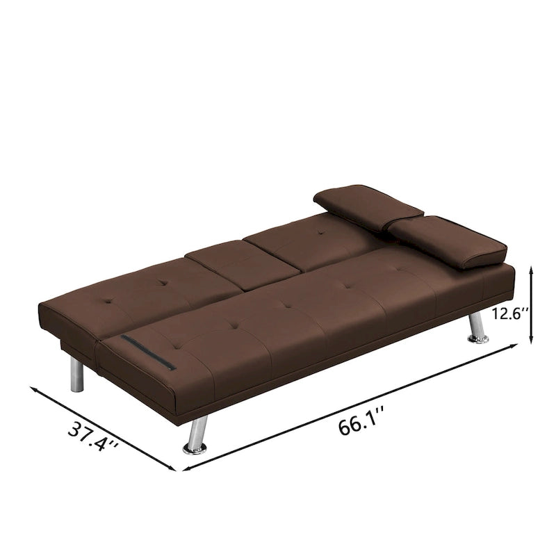 66.1" Multifunctional PVC Loveseat Sofa Bed with Wood Frame
