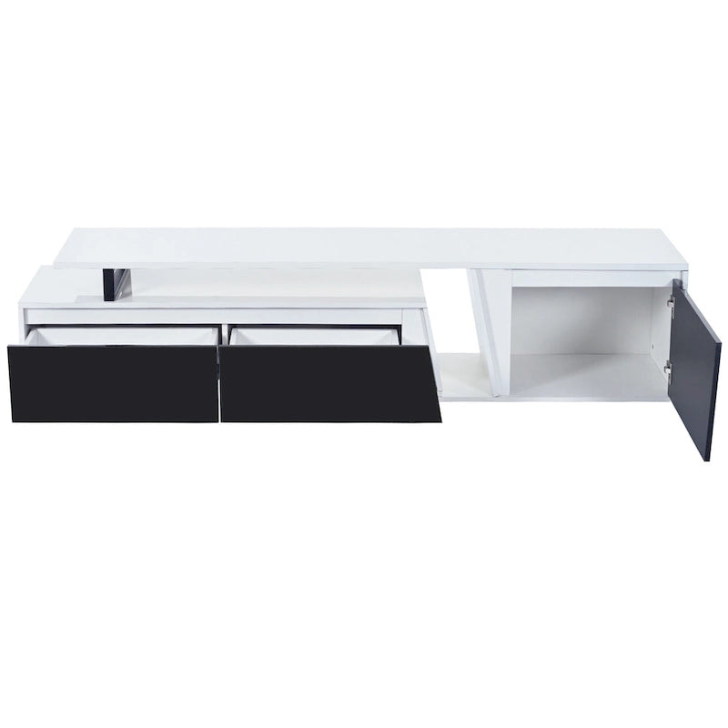 Meuble TV extensible moderne blanc pour téléviseurs de 100 pouces