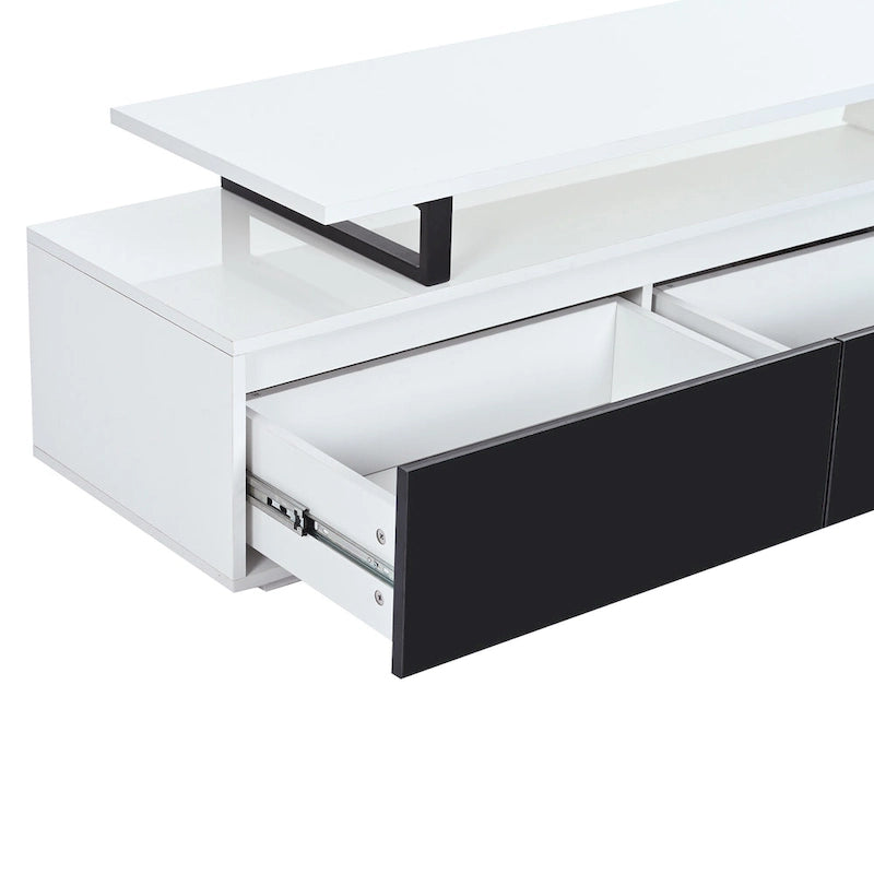 Meuble TV extensible moderne blanc pour téléviseurs de 100 pouces