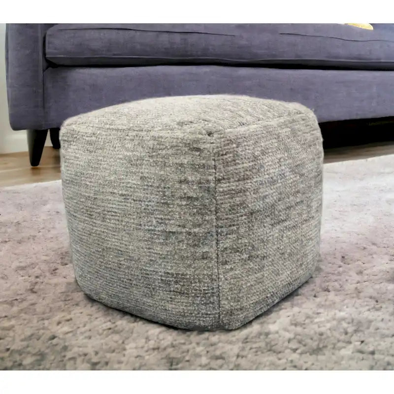 18" Gray Wool Cube Pouf Ottoman