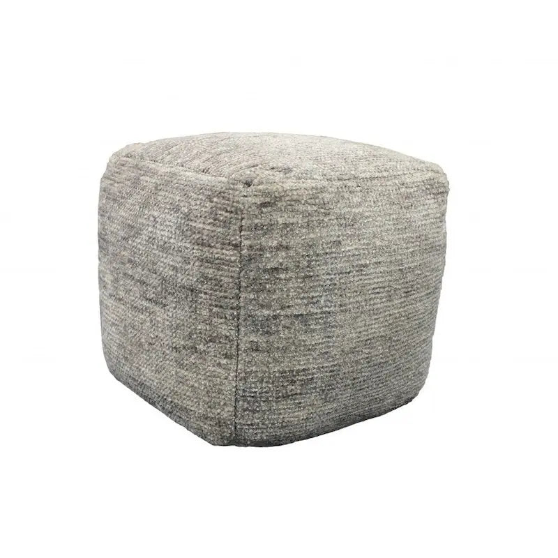 18" Gray Wool Cube Pouf Ottoman