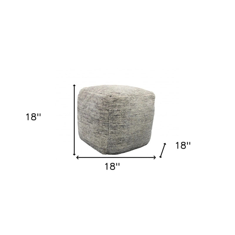 18" Gray Wool Cube Pouf Ottoman