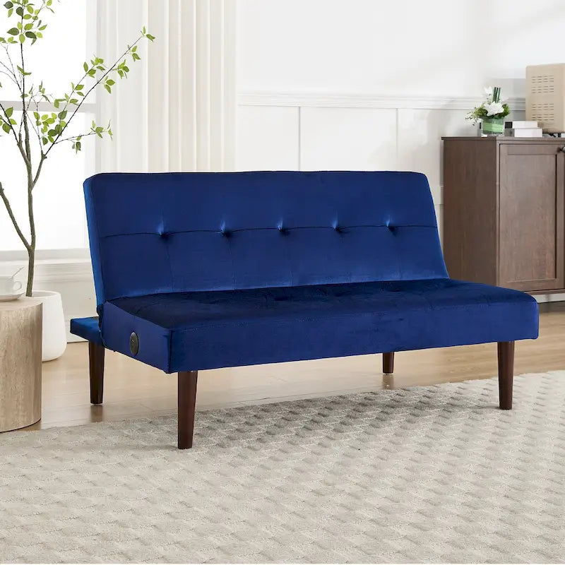 45" Mini Folding Futon Sofa Bed with Adjustable Backrest & Charging Port