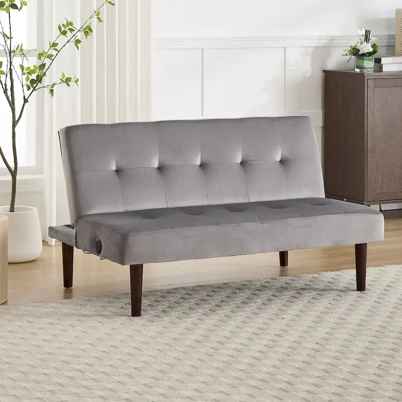45" Mini Folding Futon Sofa Bed with Adjustable Backrest & Charging Port