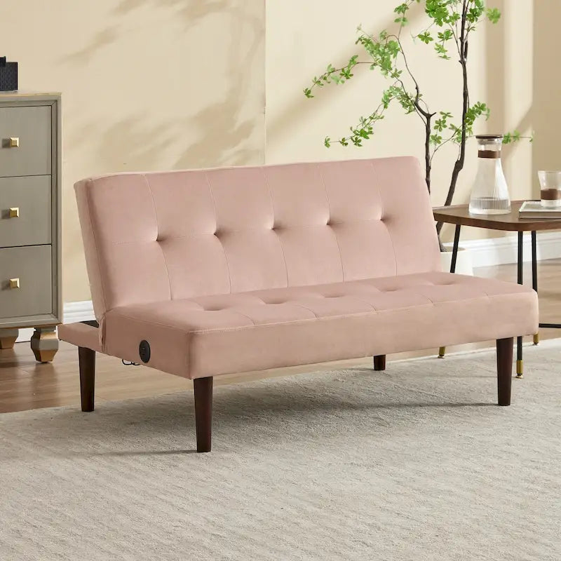 45" Mini Folding Futon Sofa Bed with Adjustable Backrest & Charging Port