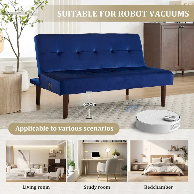 45" Mini Folding Futon Sofa Bed with Adjustable Backrest & Charging Port