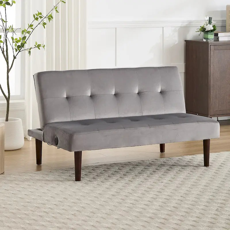 45" Mini Folding Futon Sofa Bed with Adjustable Backrest & Charging Port