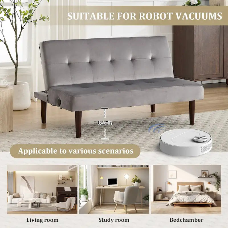 45" Mini Folding Futon Sofa Bed with Adjustable Backrest & Charging Port