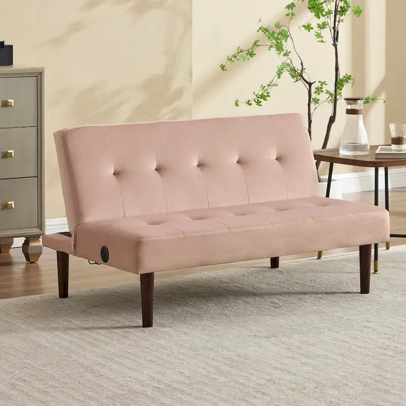 45" Mini Folding Futon Sofa Bed with Adjustable Backrest & Charging Port