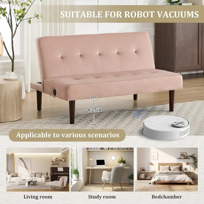 45" Mini Folding Futon Sofa Bed with Adjustable Backrest & Charging Port