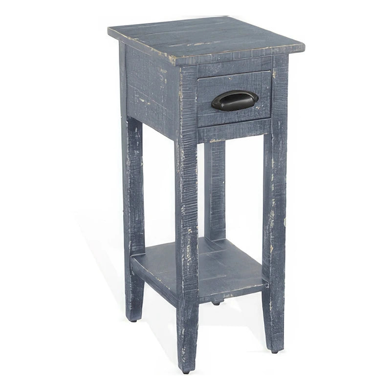 Chairside Table with Drawer and Shelf, 14 Inch Ocean Blue Mahogany