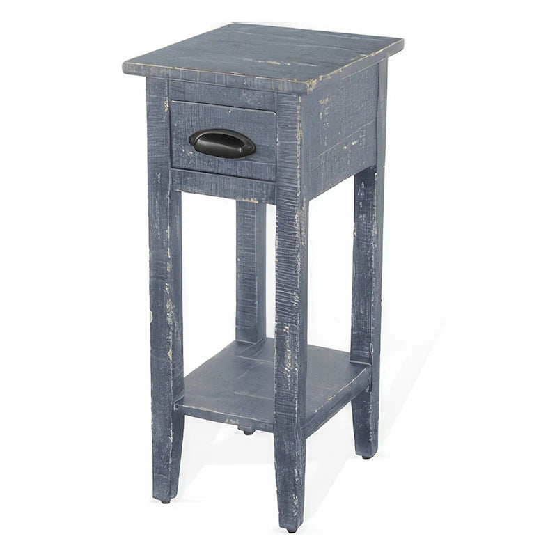 Chairside Table with Drawer and Shelf, 14 Inch Ocean Blue Mahogany