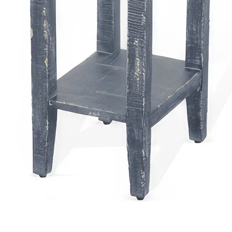 Chairside Table with Drawer and Shelf, 14 Inch Ocean Blue Mahogany
