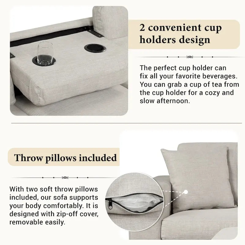 Modern L-Shape Sectional Sofa with Storage Ottoman, Reversible Chaise, Two Pillows, and Cup Holder