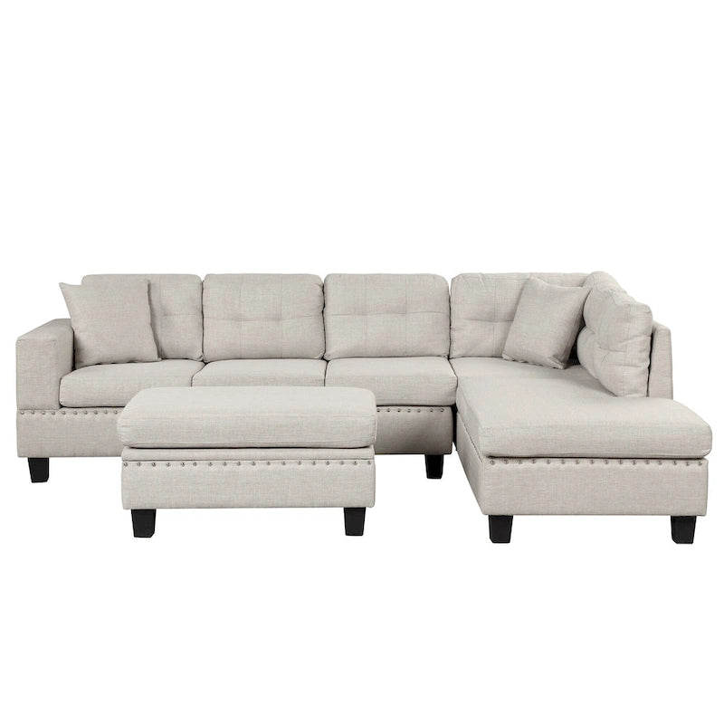 Modern L-Shape Sectional Sofa with Storage Ottoman, Reversible Chaise, Two Pillows, and Cup Holder