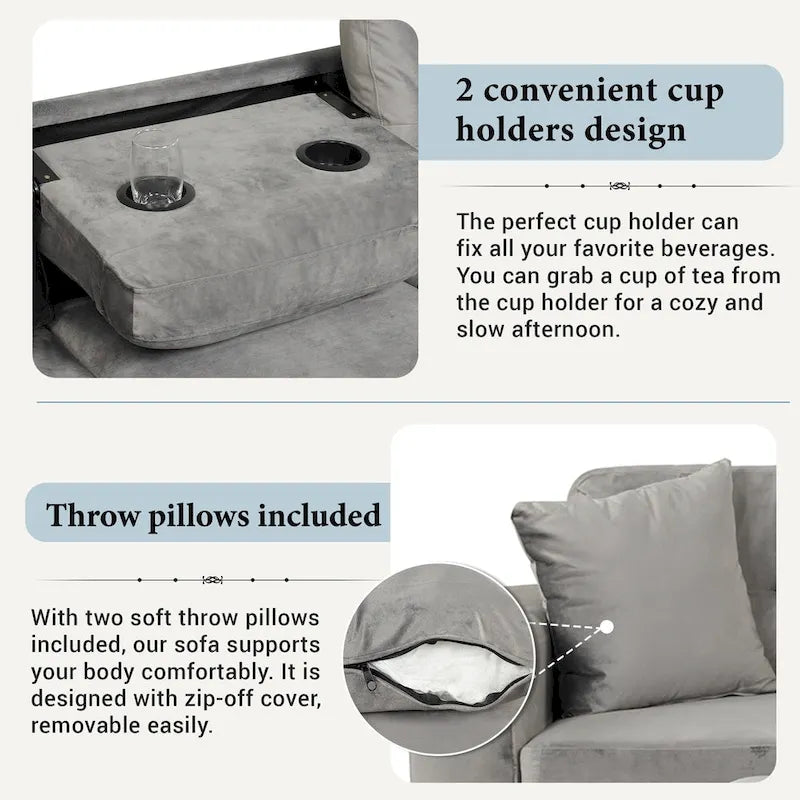 Modern L-Shape Sectional Sofa with Storage Ottoman, Reversible Chaise, Two Pillows, and Cup Holder