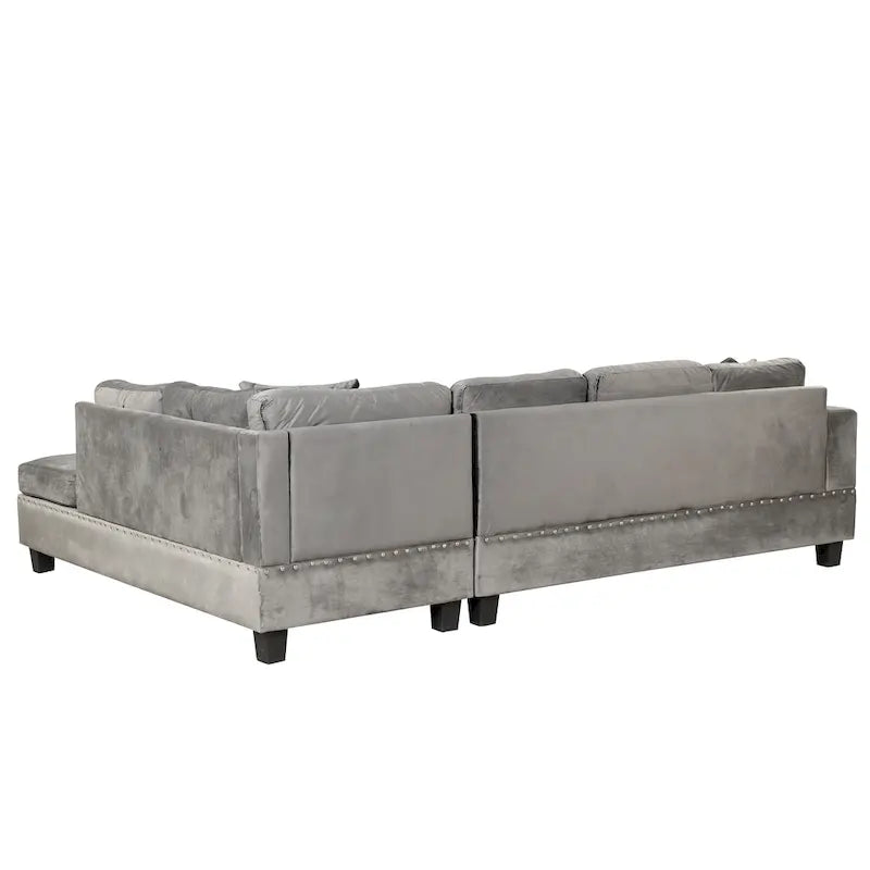 Modern L-Shape Sectional Sofa with Storage Ottoman, Reversible Chaise, Two Pillows, and Cup Holder