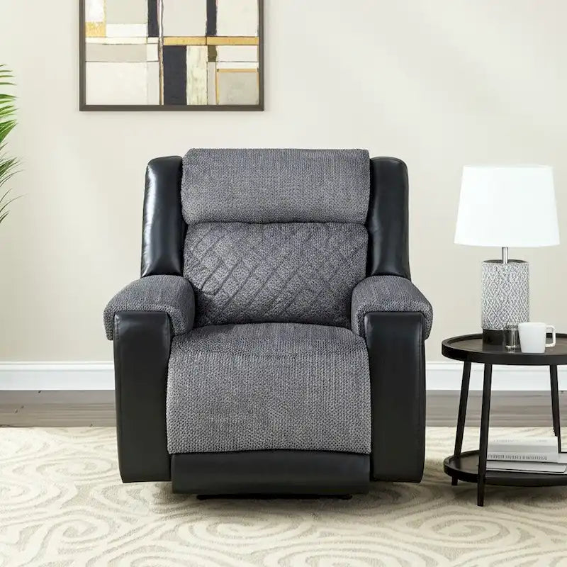 39 Black and Gray Faux Leather & Fabric Manual Recliner