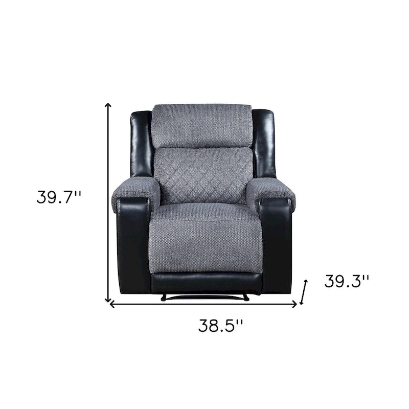 39 Black and Gray Faux Leather & Fabric Manual Recliner