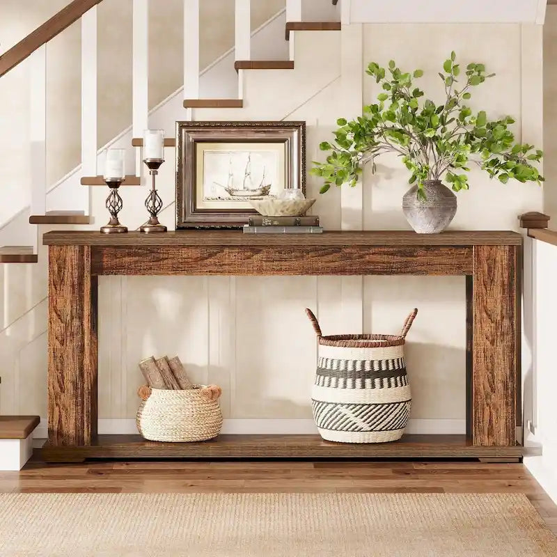 63 Console Table 2-Tier Farmhouse Entryway Entry Table with Storage Shelves