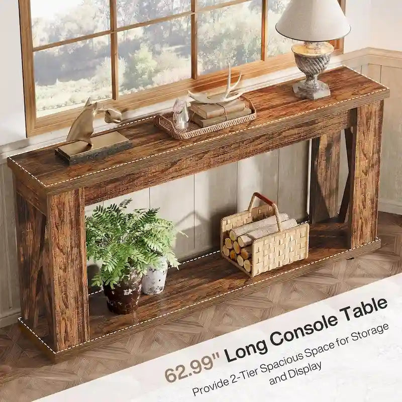 63 Console Table 2-Tier Farmhouse Entryway Entry Table with Storage Shelves