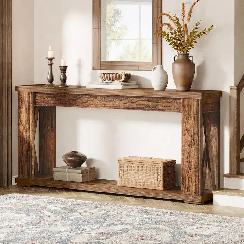 63 Console Table 2-Tier Farmhouse Entryway Entry Table with Storage Shelves