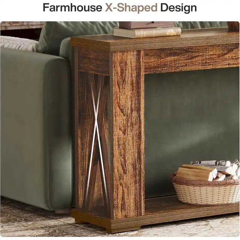 63 Console Table 2-Tier Farmhouse Entryway Entry Table with Storage Shelves