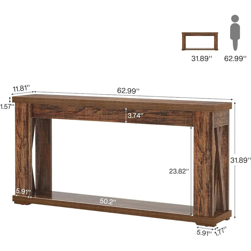 63 Console Table 2-Tier Farmhouse Entryway Entry Table with Storage Shelves
