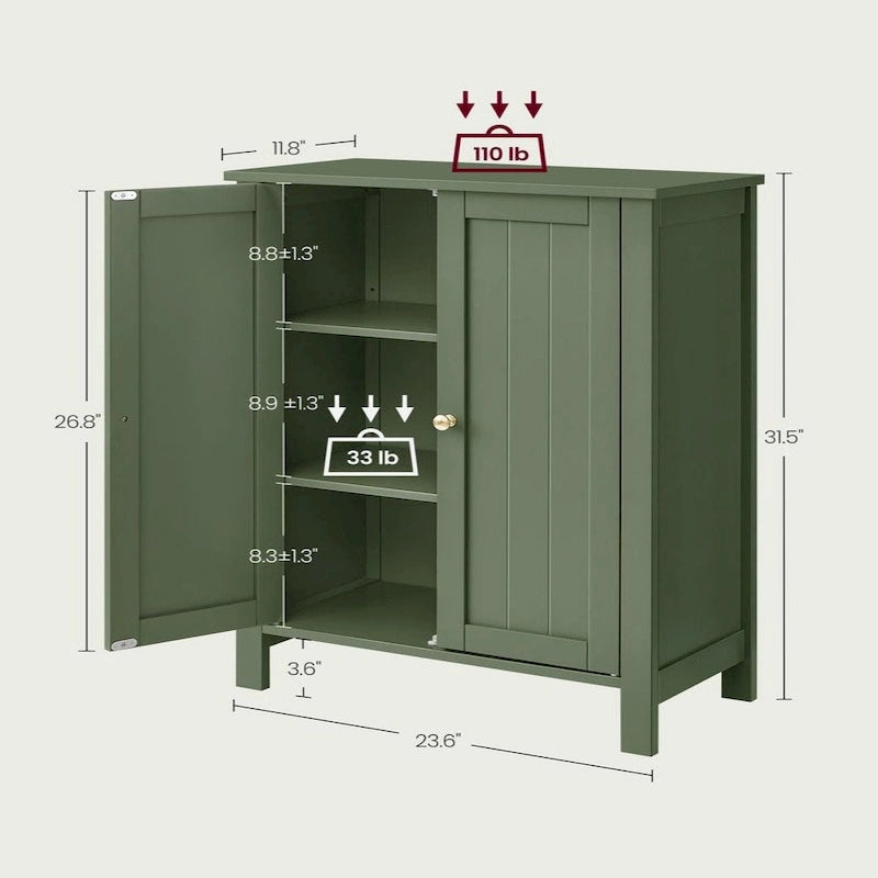 Forest Green Bathroom Storage Cabinet with Adjustable Shelves - 11.8D x 23.6W x 31.5H