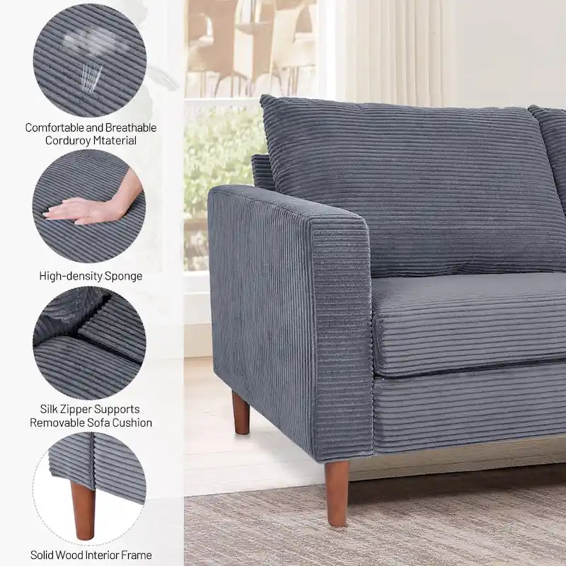 82.68 in. Mid-Century Modern Rectangle 2-Seater Loveseat with Square Arm