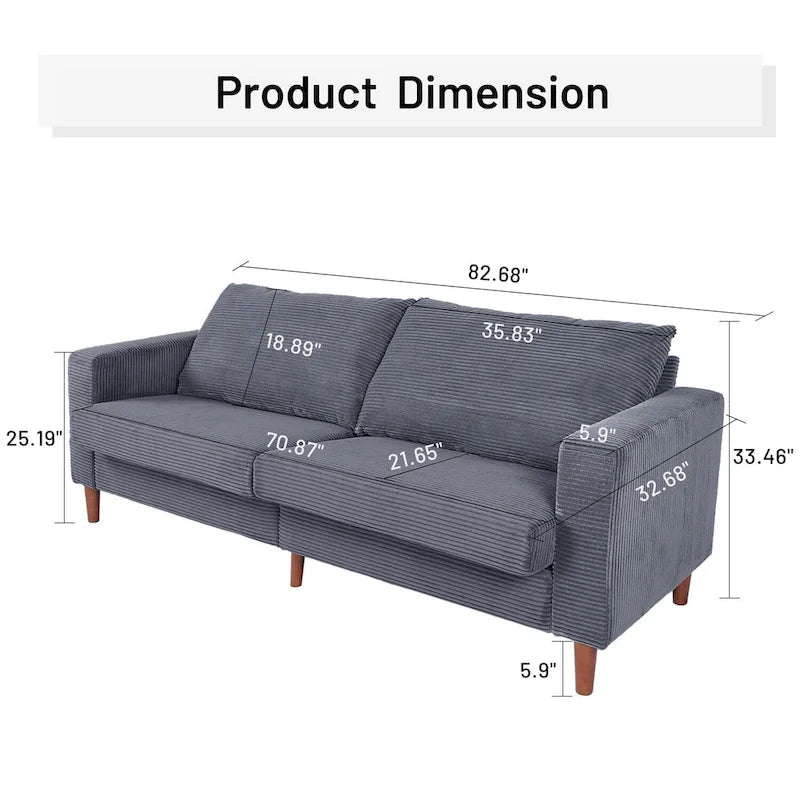 82.68 in. Mid-Century Modern Rectangle 2-Seater Loveseat with Square Arm