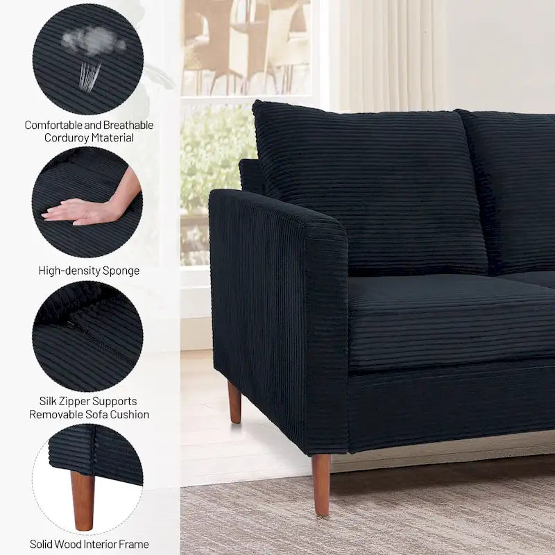 82.68 in. Mid-Century Modern Rectangle 2-Seater Loveseat with Square Arm