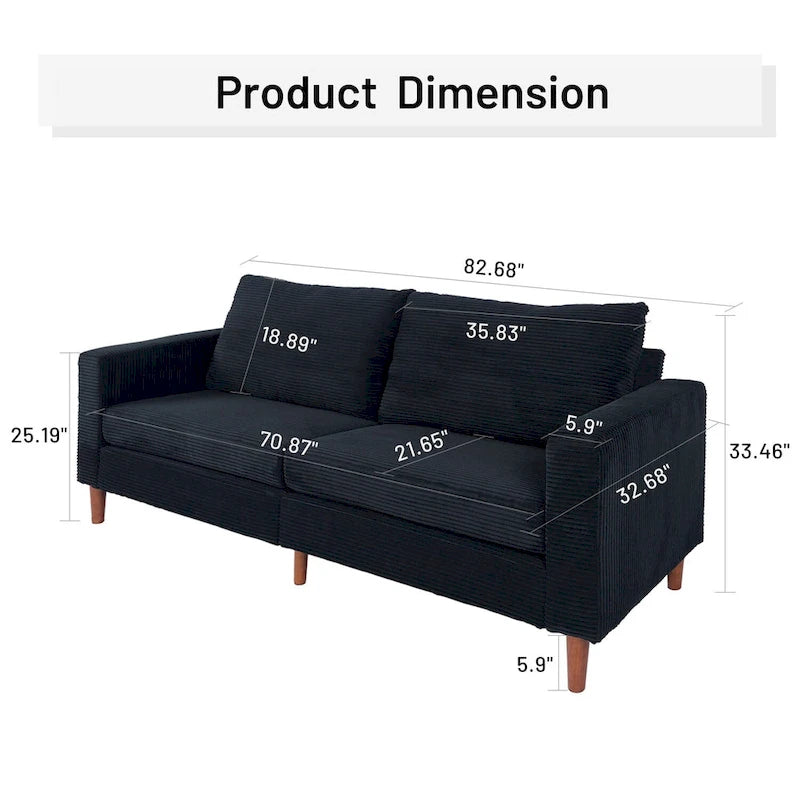 82.68 in. Mid-Century Modern Rectangle 2-Seater Loveseat with Square Arm