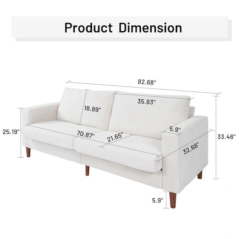 82.68 in. Mid-Century Modern Rectangle 2-Seater Loveseat with Square Arm