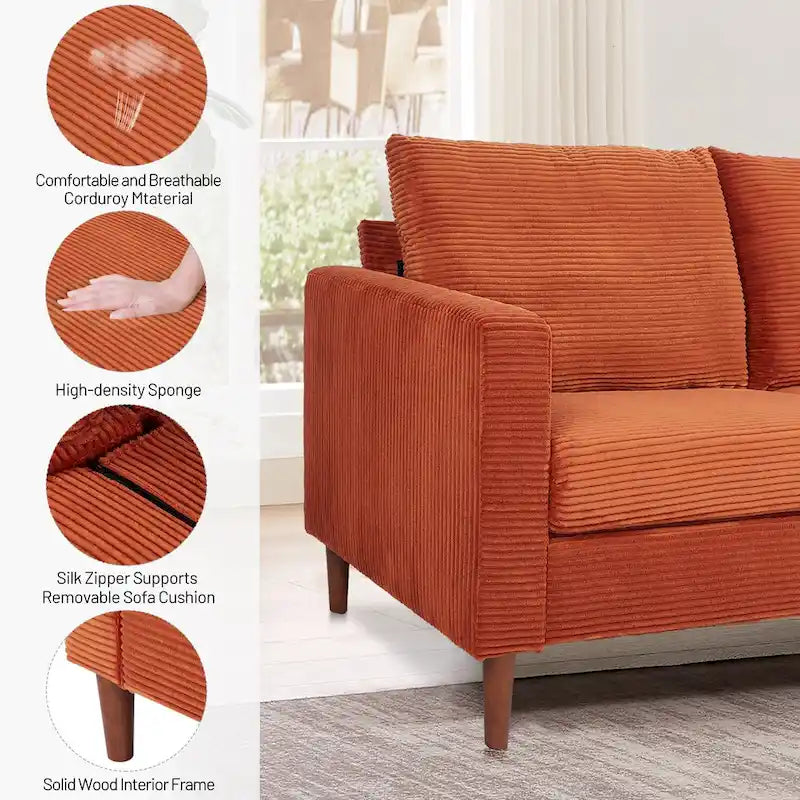 82.68 in. Mid-Century Modern Rectangle 2-Seater Loveseat with Square Arm